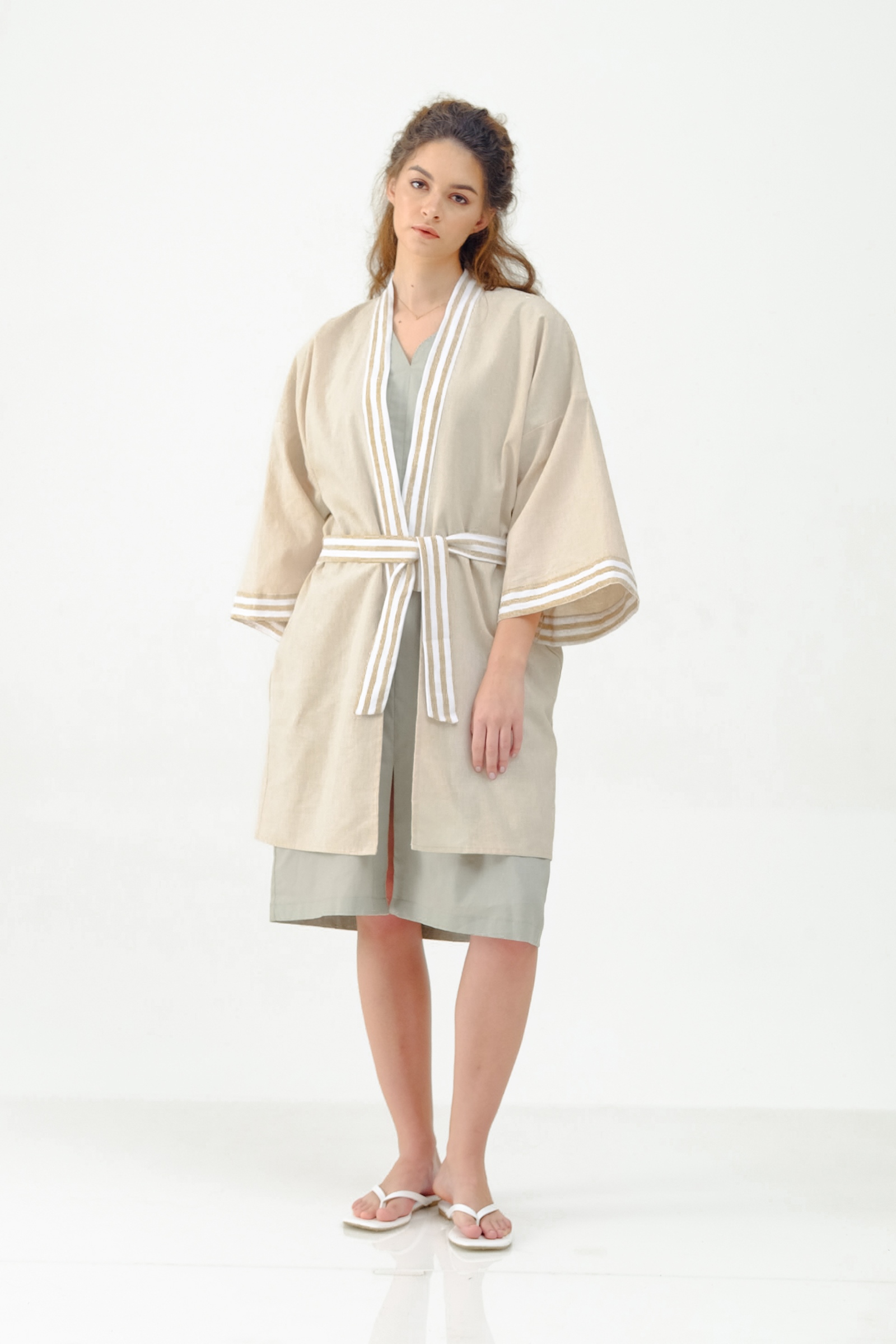 Picture of LIBBY LONG ROBE CREAM STRIPES X POURIE