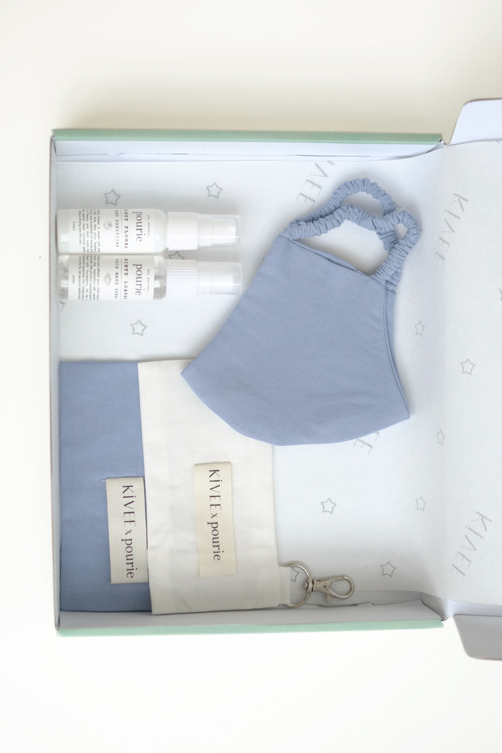 Picture of Kivee Home x Pourie Sanitizer And Face Mask Kit (Mask In Dusty Blue)