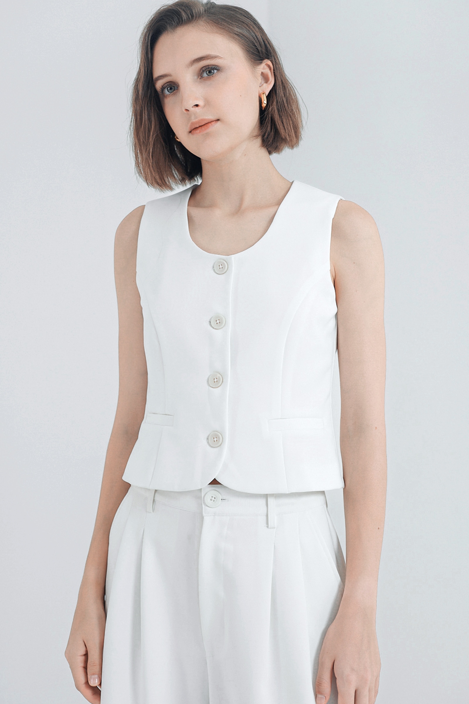 Picture of Kivee x Cath Halim - Casey Minimalist Vest Top Ivory